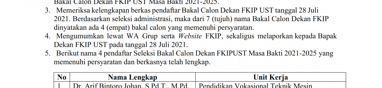 Laporan Seleksi Bakal Calon Dekan FKIP Periode 2021-2025